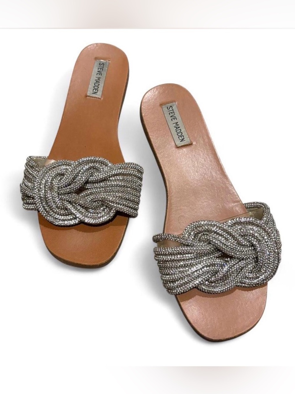 Steve Madden Silver Crystal Braided Slide Sandals - Women Sz 10